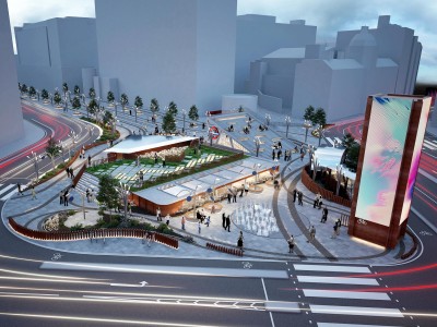 dusk fully cg render architectural visualisation of old street roundabout london