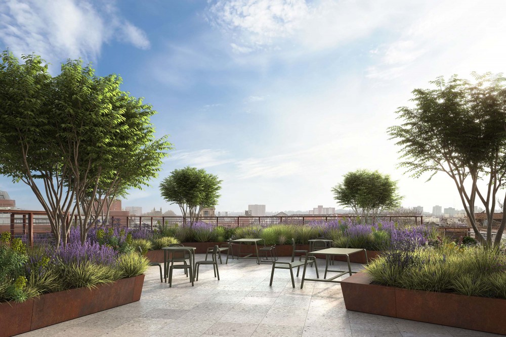 3d exterior fully CG architectural visualisation of one castle park terrace