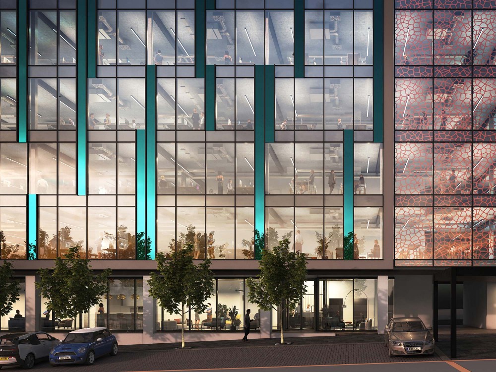 architectural exterior dusk photomontage of genesis house in milton keynes