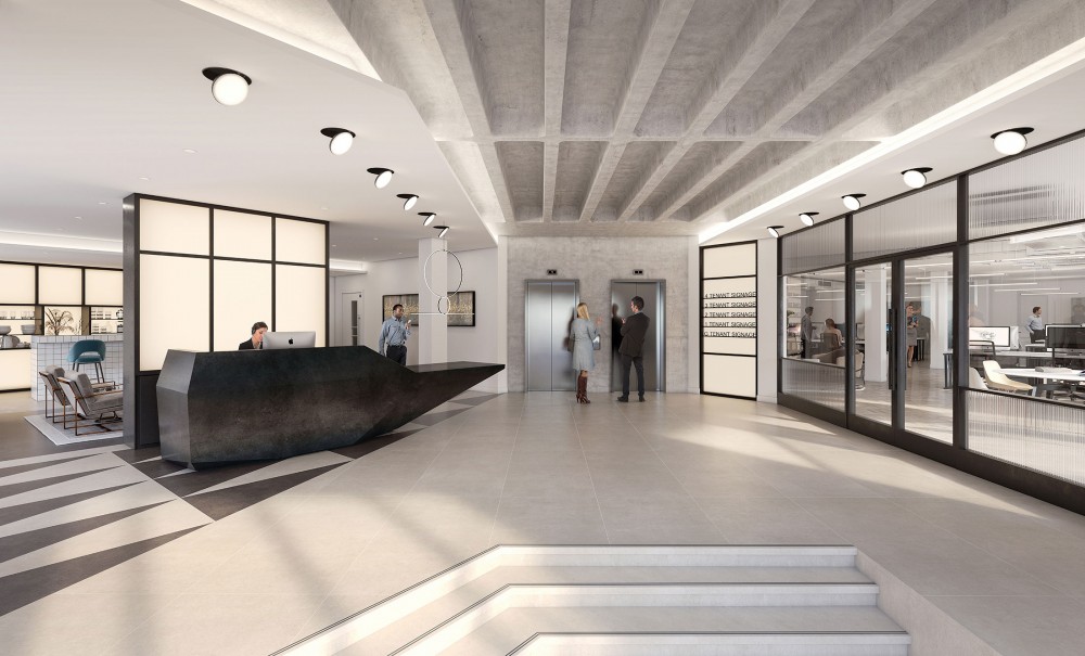 architectural interior marketing CGI of frame works reception in richmond london