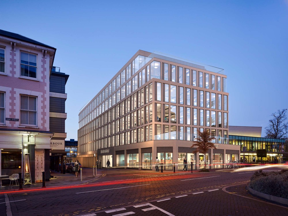 3d architectural dusk photomontage of connaught house in guildford