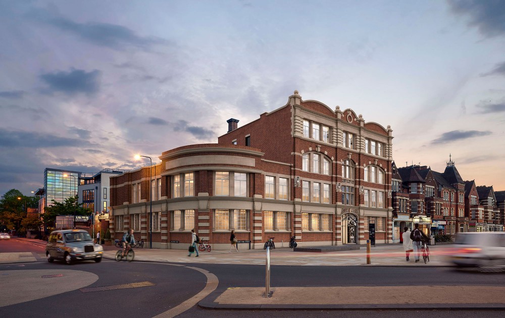 architectural dusk photomontage of the jam factory in oxford