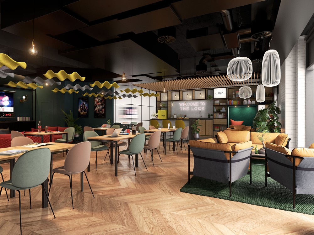 architectural interior CGI of Grand Union communal launge area